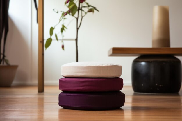 Meditation cushion set in minimalist environment created with generative ai