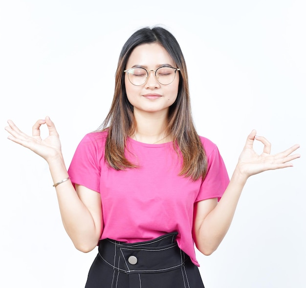 Meditation Gesture Of Beautiful Asian Woman Isolated On White Background