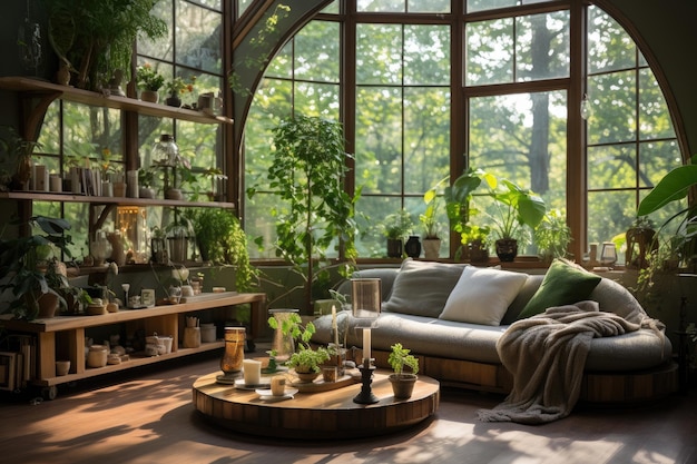 写真 植物と静けさを生み出すiaを備えた自宅の瞑想室