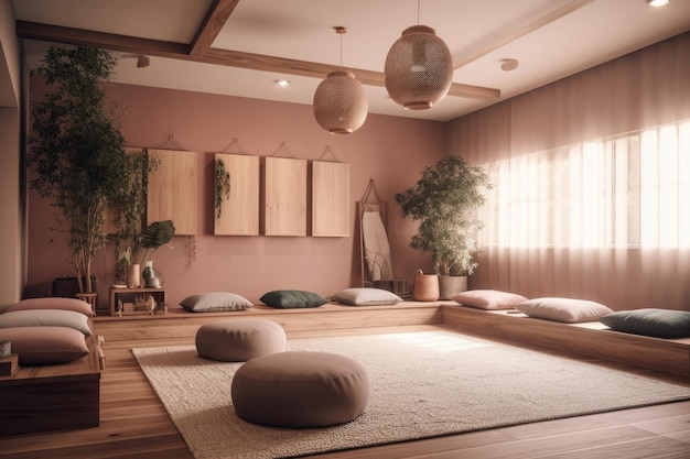 The meditation room presents a peaceful setting Generative AI