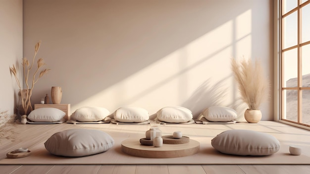 meditation room with floor cushions