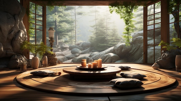 meditation room with mountain view