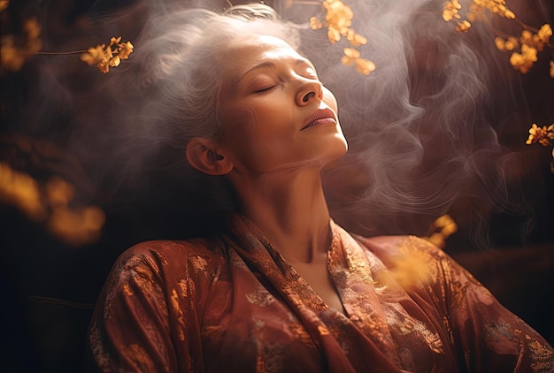 meditation for senior women in the style of ethereal subjects
