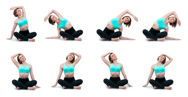 Photo meditation yoga exercise on isolated background in gaiety full body length shot