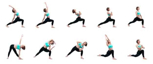 Meditation yoga exercise on isolated background in gaiety full body length shot