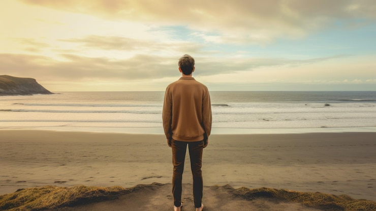 Photo meditative beach a moody and emotionally complex scene