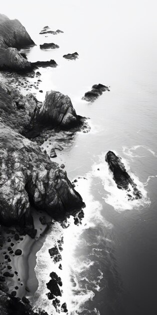 Meditative Black And White Ocean Rocks Photograph