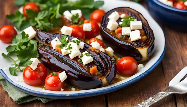 Mediterraan gebakken aubergine met tomaten en feta recept
