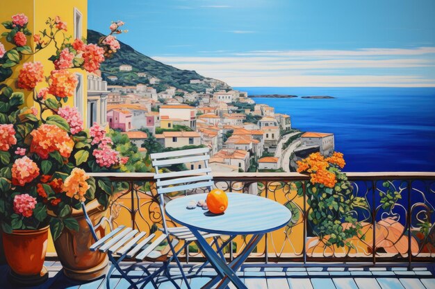 Foto pittura con vista sul balcone mediterraneo