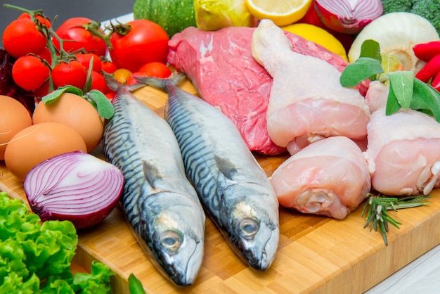 Mediterranean diet with fish,meat and vegetables