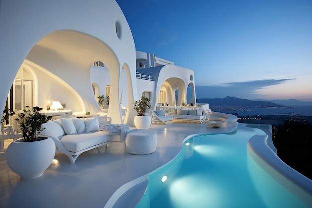 Mediterranean Dream Hilltop White Villa with Pool AI