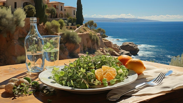 Photo mediterranean feast with ocean view