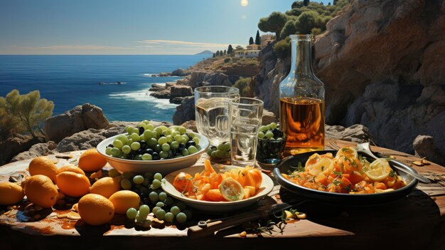 Photo mediterranean feast with ocean view