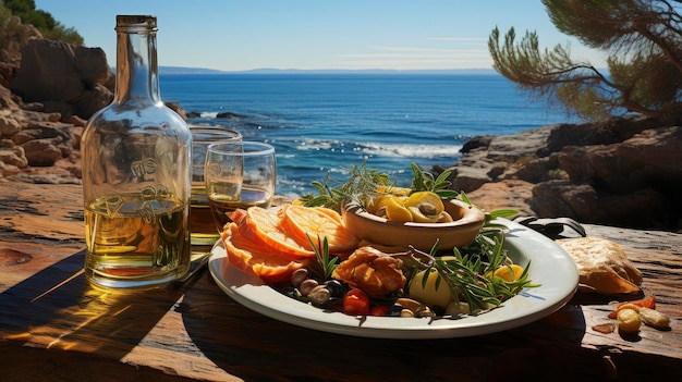 Photo mediterranean feast with ocean view