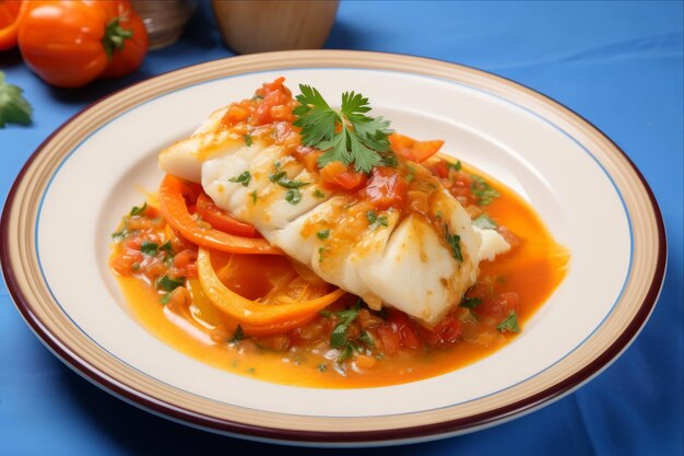 Mediterranean Fusion Oven Baked Cod Fish Psari Plaki a Blend of Greek and Polish Flavors Served w