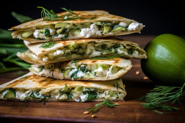 Mediterranean Halloumi Quesadillas with Tzatziki