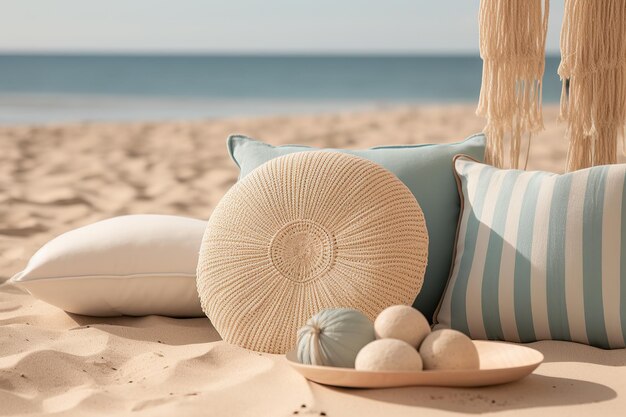 Средиземноморская композиция дизайна интерьера с подушками Минималистическая концепция