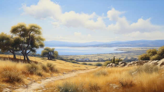 Mediterranean Pathway A Captivating Oil Painting Of An Antique Greek Island