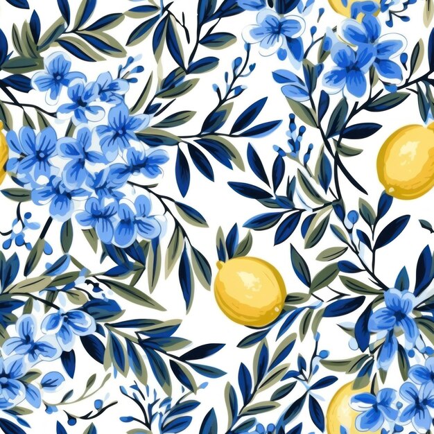 Mediterranean Pattern with Citrus and Florals