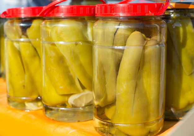 mediterranean pickled green pepper in vinegar