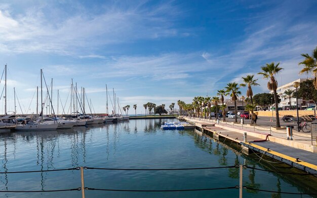 Mediterranean sea coast in the resort town overlooking the promenade and harbor with yachts province