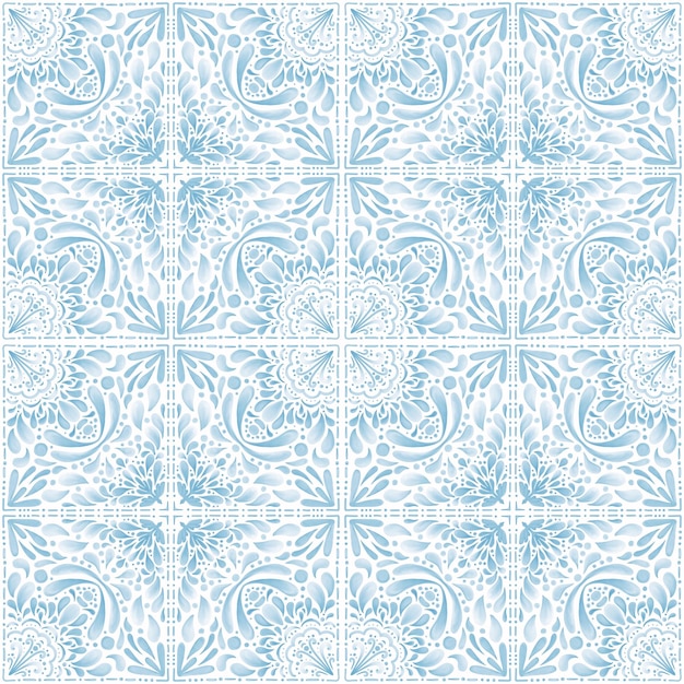 Mediterranean Tile in Blue Watercolor Shades Seamless Pattern