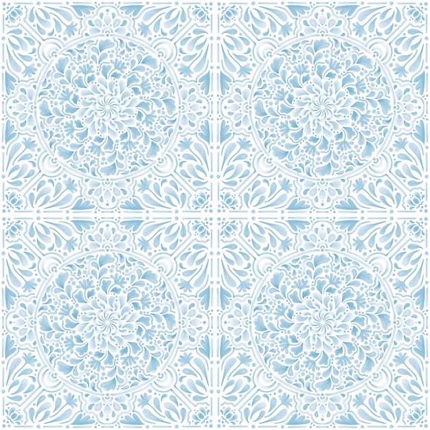 Mediterranean Tile in Blue Watercolor Shades Seamless Pattern