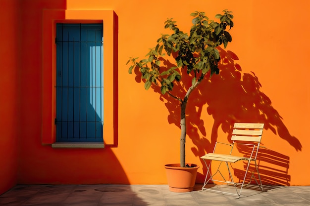 Mediterranean Vibe Stylish Cityscape with Ficus and Chair