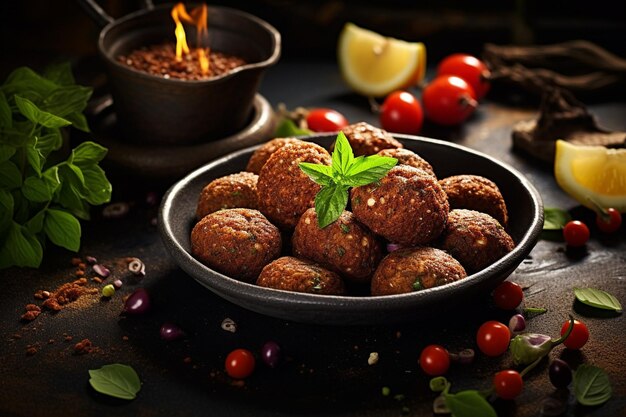 A Mediterraneaninspired table setting with falafel as the centerpiece