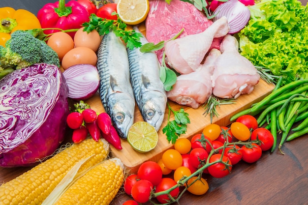 Photo mediterranena diet : fish,meat and ingredients