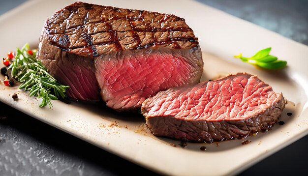 Medium grilled steak Dry Aged Barbecue Porterhouse Steak vertical image top view