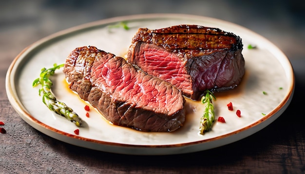 Medium grilled steak Dry Aged Barbecue Porterhouse Steak vertical image top view