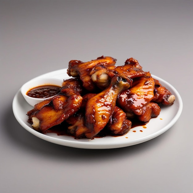 Photo medium high light grilled picy chicken wingsroasted chicken wings in barbecue sauce white backgroud