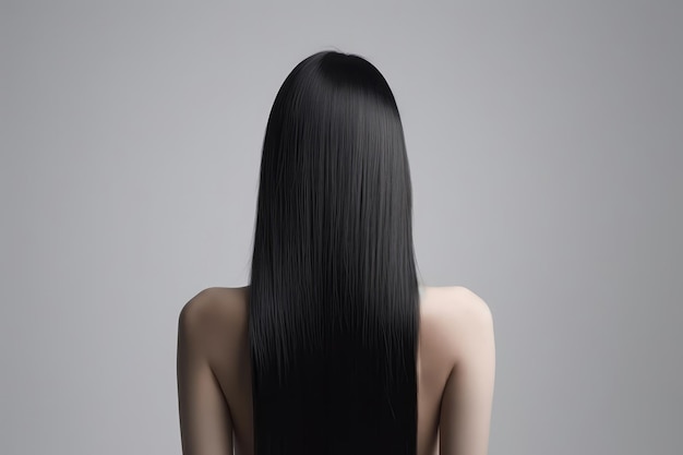 Medium Length Black Straight Hair Rear View On White Background Generative AI