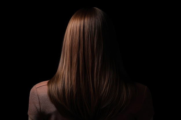 Medium Length Brown Straight Hair Rear View On Black Background Generative AI