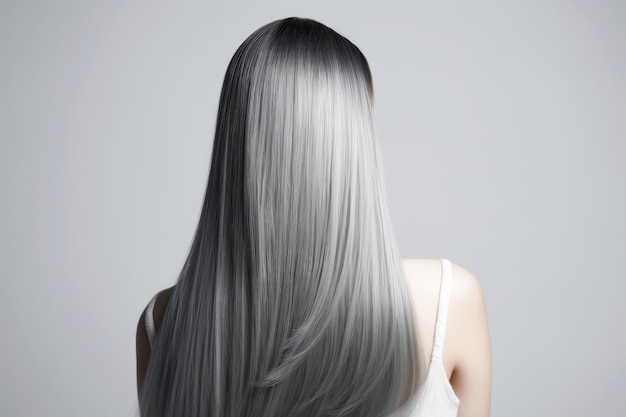 Medium Length Gray Straight Hair Rear View On White Background Generative AI