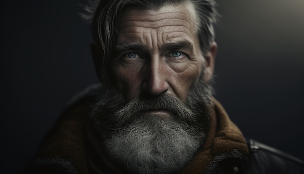 Medium length grey and brown beard with square china