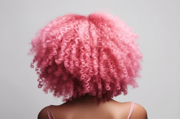 Medium Length Pink Afro Curls Rear View On White Background Generative AI