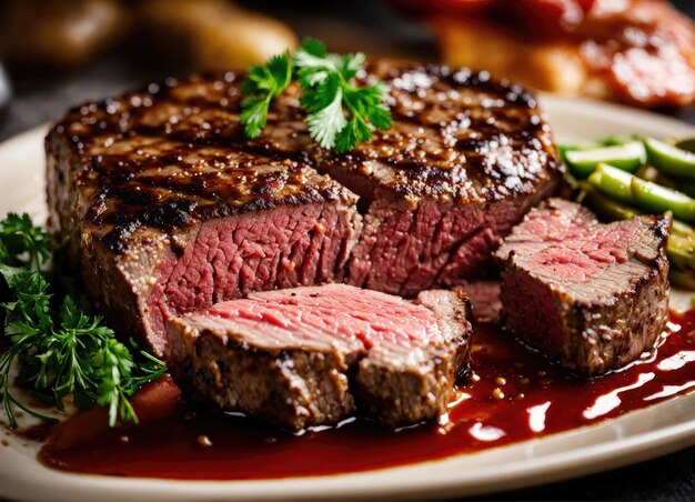 Medium roasted beef steak on plate