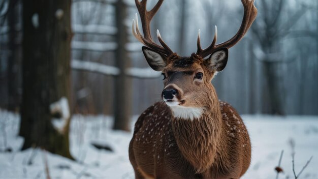 Средний Зрительный вид оленя в зимней природной сцене