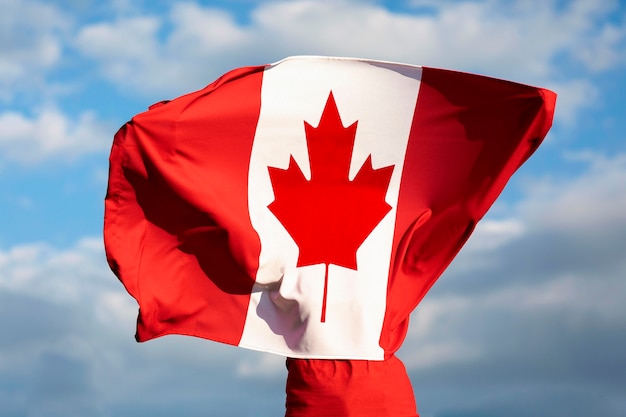 medium shot adult with canadian flag