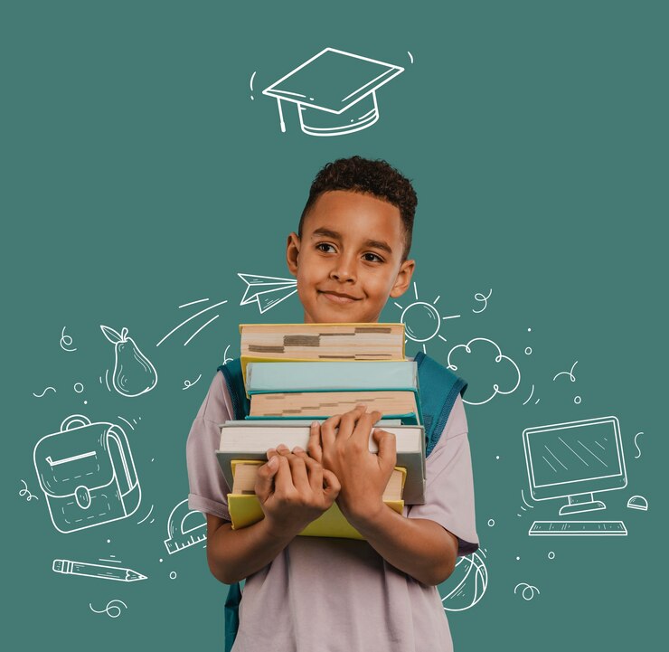 Photo medium shot boy portrait with graduation background