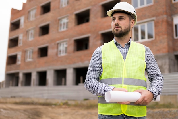 Photo medium shot builder man holding project