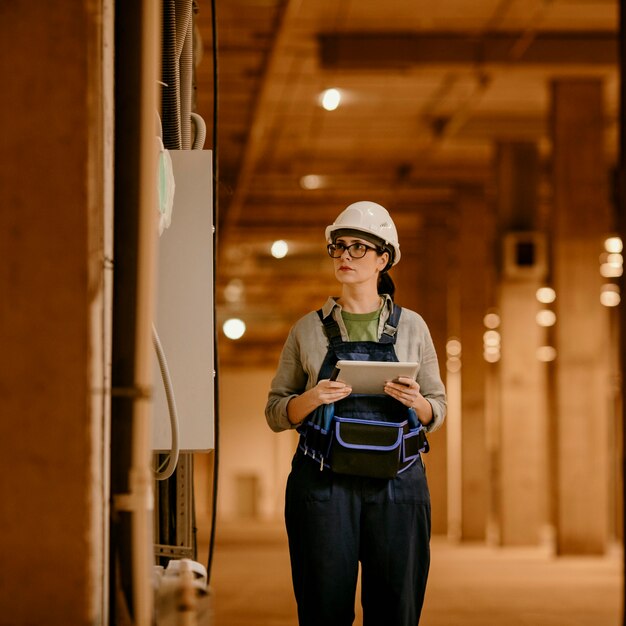 Foto casco da portare della donna del costruttore del colpo medio