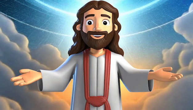 Photo medium shot cartoony jesus christ seen in sky