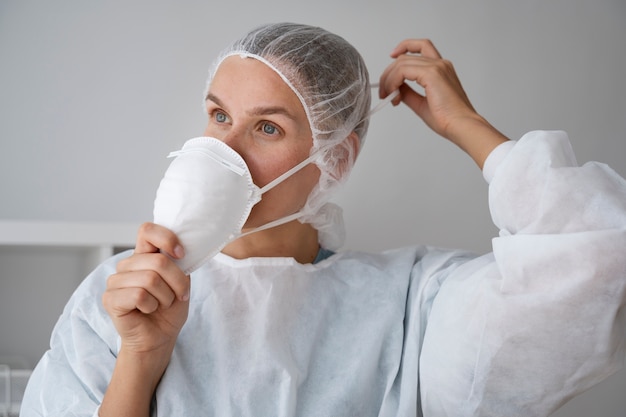 Photo medium shot doctor wearing face mask