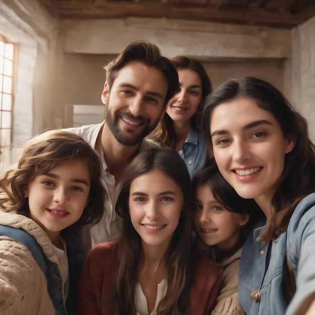 Medium shot family taking selfie