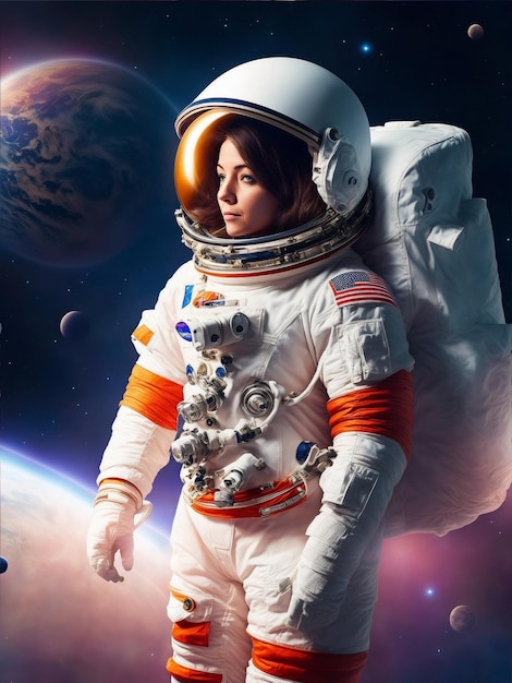 Medium shot female astronaut wearing spacesuit
