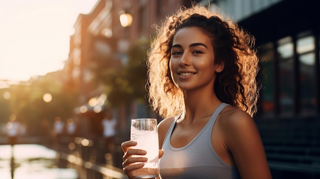 Средний снимок здоровой женщины, пьющей воду Ai