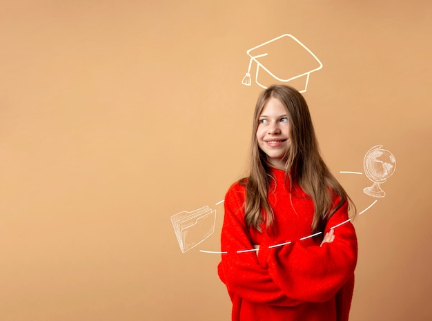 Photo medium shot girl posing with graduation background